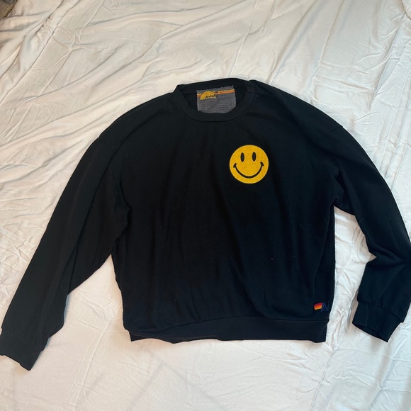 Aviator Nation Black Sweatshirt with Yellow Smiley - Picture 1 of 4